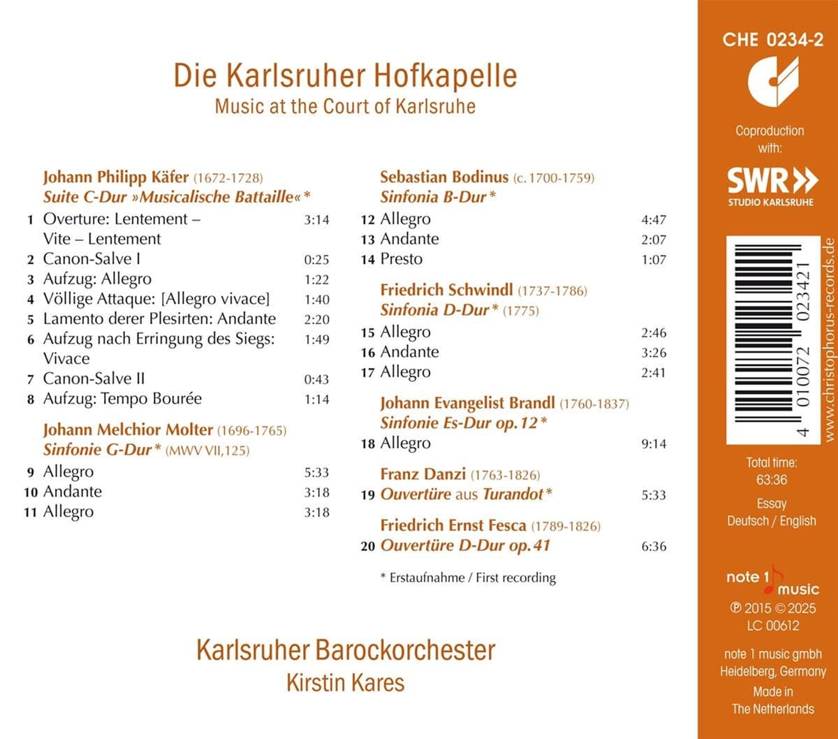 Musik am Hofe zu Carlsruhe – CD Rückseite